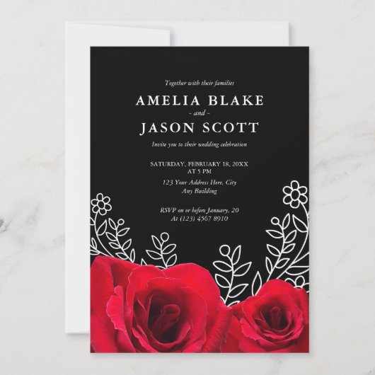 Minimalistische Rote Rose zur Einladung von Black (Vorderseite)