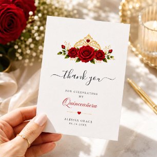 Minimalistische rote Rosen-Blumen-Quinceañera-Dank Dankeskarte