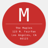 Minimalistische Rote Rücksendeadresse Runder Aufkleber (Vorderseite)