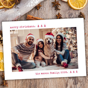 Minimalistische rote Schreibmaschinen-Familienfoto Feiertagskarte