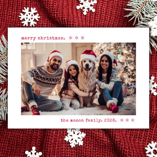 Minimalistische rote Schreibmaschinen-Familienfoto Feiertagskarte