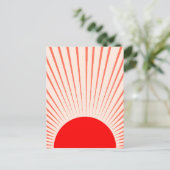 Minimalistische Rote Sonne und Sonnenstrahlen Postkarte (Stehend Vorderseite)