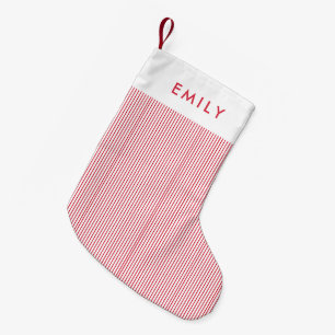 Minimalistische rote Streifen Personalisierter Nam Kleiner Weihnachtsstrumpf