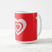 Minimalistische rote Tasse mit Herz-Muster (VorderseiteRechts)