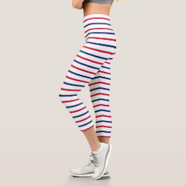 Minimalistische rote und blaue Streifen Modernes M Capri Leggings