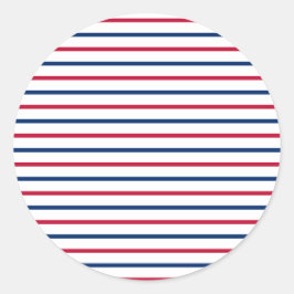 Minimalistische rote und blaue Streifen Modernes M Runder Aufkleber
