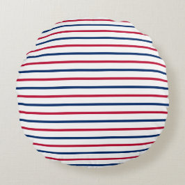 Minimalistische rote und blaue Streifen Modernes M Rundes Kissen