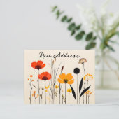 Minimalistische Rote und Gelbe Wildblumen Neue Adr Postkarte (Stehend Vorderseite)