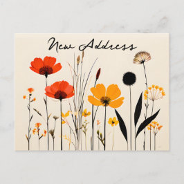 Minimalistische Rote und Gelbe Wildblumen Neue Adr Postkarte