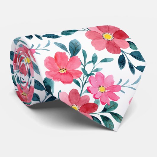 Minimalistische rötlich-rosa Floral Aquarell Krawatte (Gerollt)