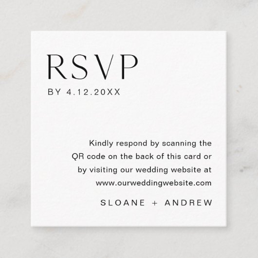 Minimalistische RSVP-Karte, QR-Code einfügen Begleitkarte (Vorderseite)