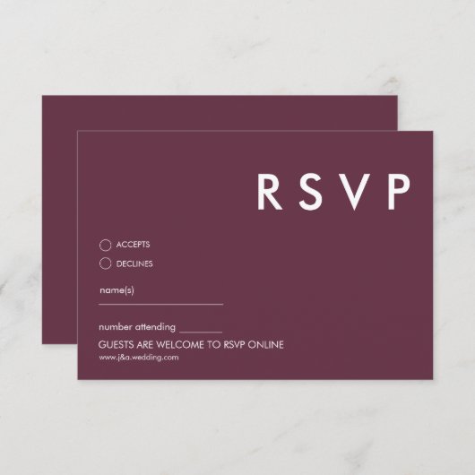 Minimalistische RSVP-Karten für Hochzeiten Einladung (Vorne/Hinten)
