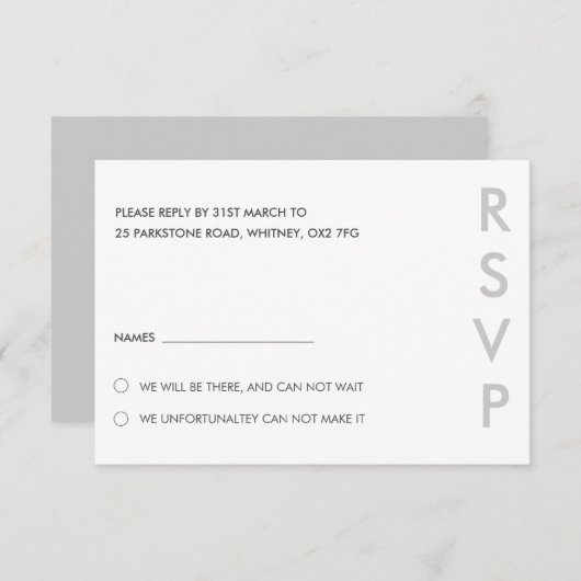 Minimalistische RSVP-Karten für Hochzeiten Einladung (Vorne/Hinten)