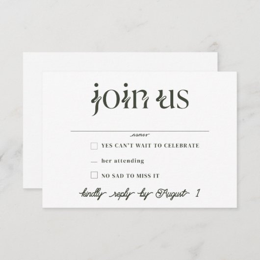 Minimalistische RSVP-Karten für Hochzeiten Einladung (Vorne/Hinten)