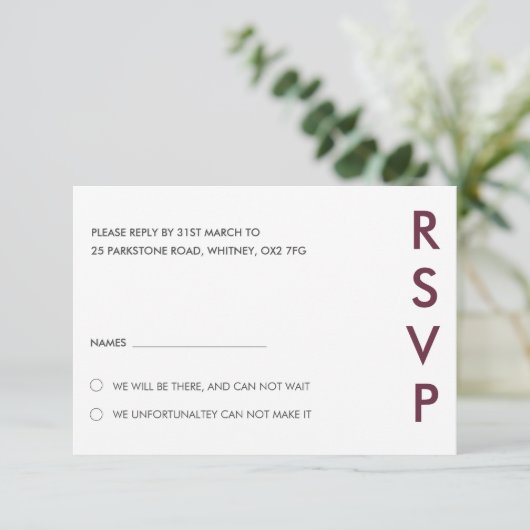 Minimalistische RSVP-Karten für Hochzeiten Einladung (Stehend Vorderseite)