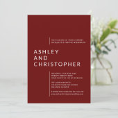 Minimalistische Ruby Red Abgeschieden Names Weddin Einladung (Stehend Vorderseite)