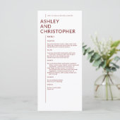 Minimalistische Ruby Red Abgeschieden Names Weddin Menükarte (Stehend Vorderseite)