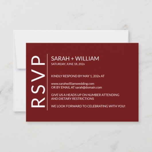 Minimalistische Ruby Red Modern RSVP-Karte RSVP Karte (Vorderseite)