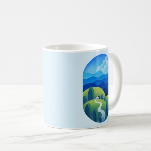 Minimalistische Ruhe Inspiration Landschaft Blaue Kaffeetasse (VorderseiteRechts)