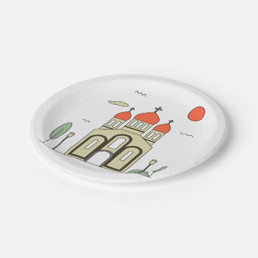 Minimalistische russisch-orthodoxe Kirche Pappteller (Schrägansicht)