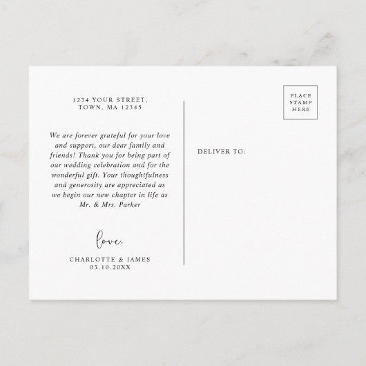 Minimalistische rustikale Dankbarkeit Postkarte (Rückseite)