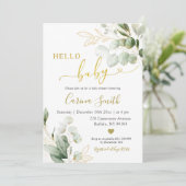 Minimalistische Rustikale Eukalyptus Greenery Baby Einladung (Stehend Vorderseite)