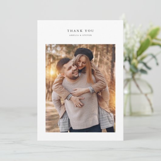 Minimalistische Rustikale Foto Hochzeit Dankeskarte (Stehend Vorderseite)