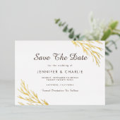 Minimalistische rustikale Gold-Blätter Save the Da Folieneinladung (Stehend vorne)