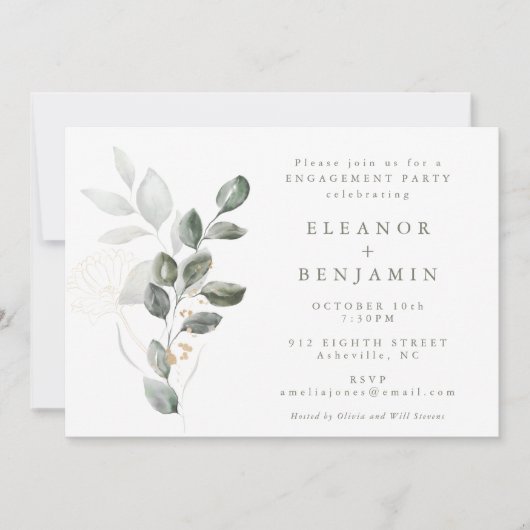 Minimalistische Rustikale Gold Greenery Engagement Einladung (Vorderseite)