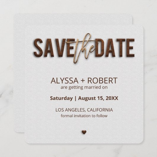 Minimalistische rustikale Holzkarte Save the Date (Vorne/Hinten)
