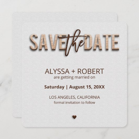Minimalistische rustikale Holzkarte Save the Date (Vorne/Hinten)