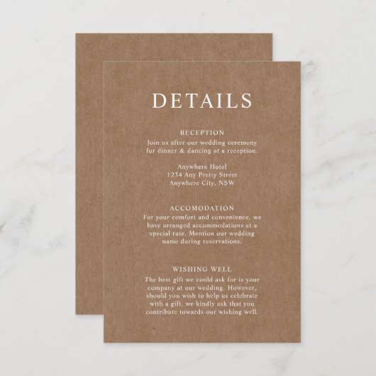 Minimalistische Rustikale Kraft-Beschreibungskarte Begleitkarte (Vorne/Hinten)