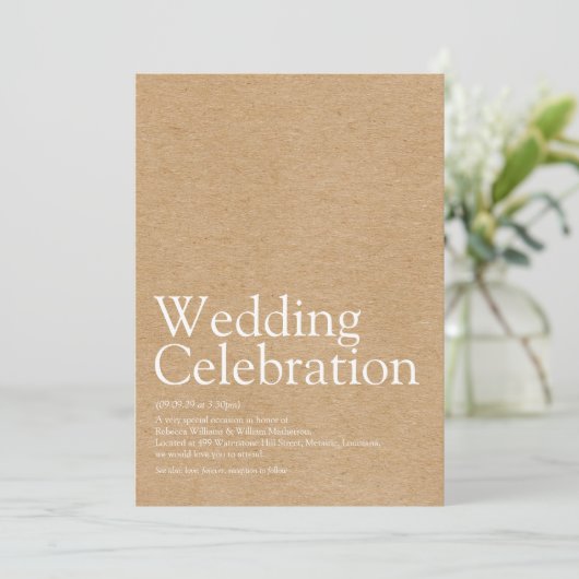 Minimalistische Rustikale Kraft-Hochzeitdefinition Einladung (Stehend Vorderseite)