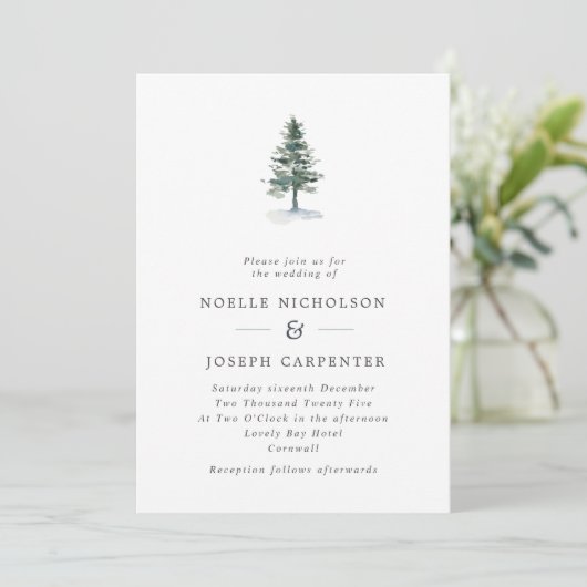 Minimalistische Rustikale Pine Tree Hochzeit Einladung (Stehend Vorderseite)