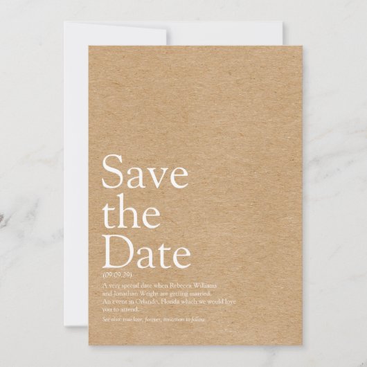 Minimalistische rustikale Save the Date Definition (Vorderseite)