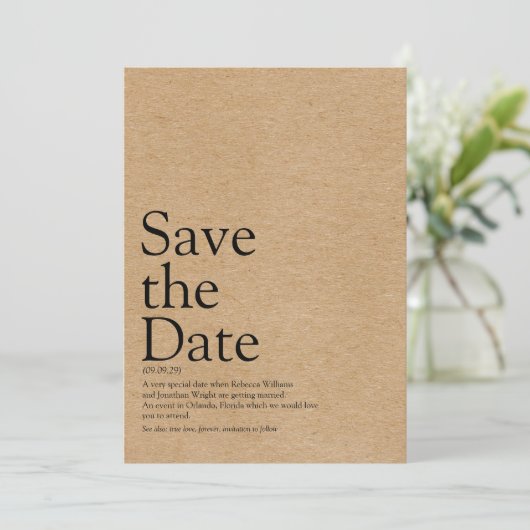 Minimalistische rustikale Save the Date Definition (Stehend Vorderseite)