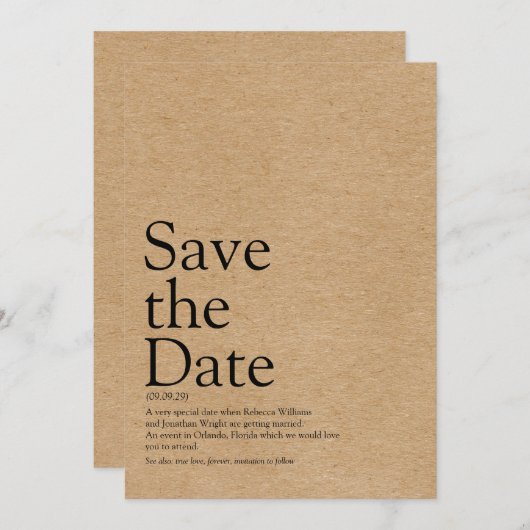 Minimalistische rustikale Save the Date Definition (Vorne/Hinten)