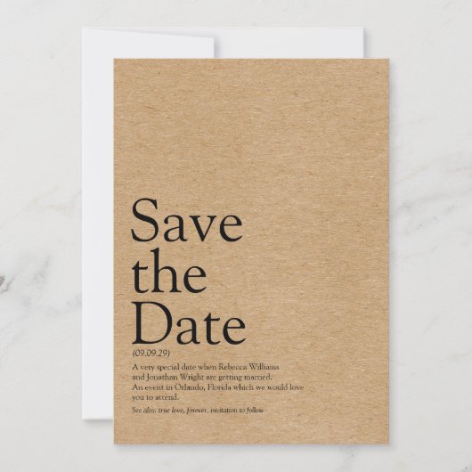 Minimalistische rustikale Save the Date Definition Einladung (Vorderseite)