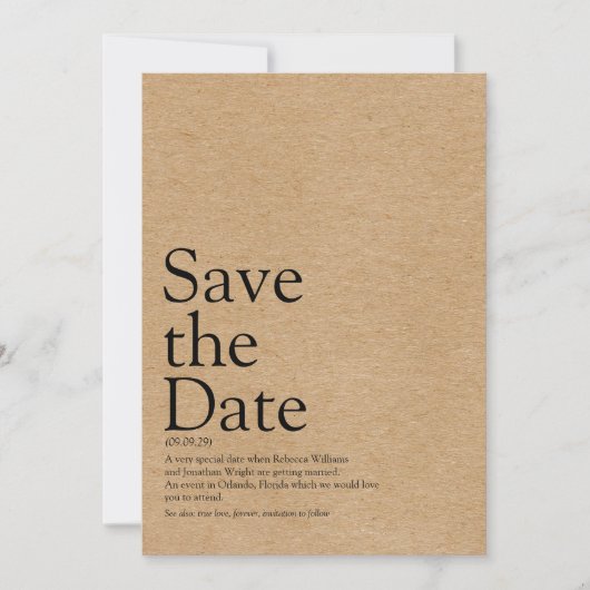 Minimalistische rustikale Save-the-Date-Definition Save The Date (Vorderseite)