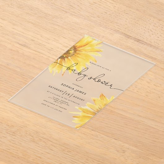Minimalistische rustikale Sonnenblumendusche Acryleinladungen (Ablage )