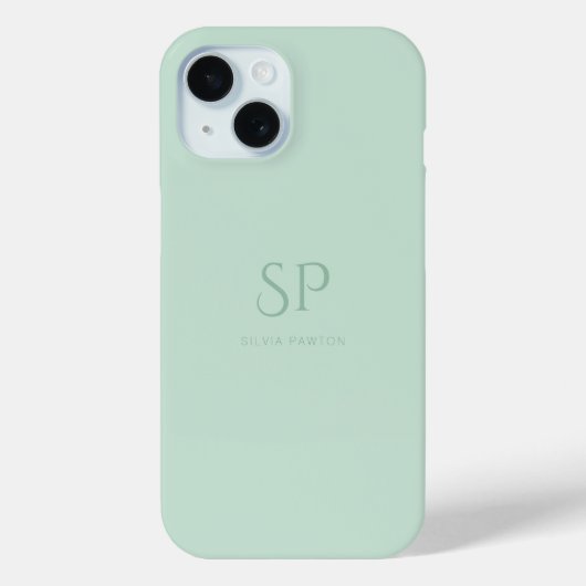 Minimalistische Sage Green Custom Monogram Case-Mate iPhone Hülle (Rückseite)