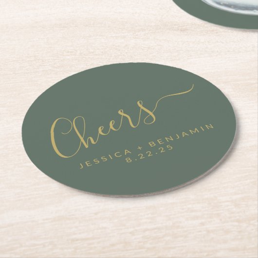 Minimalistische Sage Green Gold Custom Wedding Runder Pappuntersetzer (Angewinkelt)