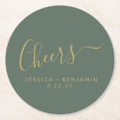 Minimalistische Sage Green Gold Custom Wedding Runder Pappuntersetzer (Vorderseite)