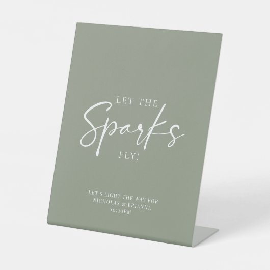 Minimalistische Sage Green Wedding Sparkler Absend Sockelschild (Vorderseite)