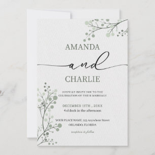 Minimalistische Sage-Grün-Hochzeit Einladung