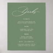 Minimalistische Sage-Grün-Hochzeitsbar-Menü-Poster Poster (Vorne)