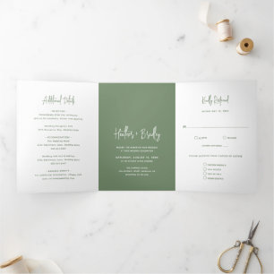 Minimalistische Sage-Grün Moderne Hochzeit Dreifach Gefaltete Einladung
