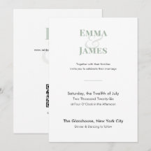 Minimalistische Salbei-Hochzeitseinladung | QR-Cod