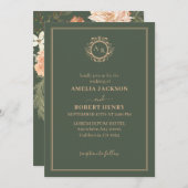 Minimalistische Salbeigrün blütenreiche rustikale Einladung (Vorne/Hinten)