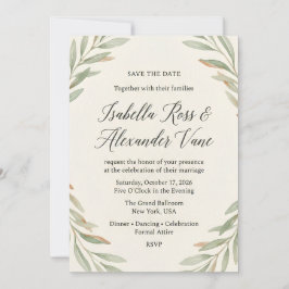 Minimalistische Salbeigrüne Wasserfarbe Botanische Save The Date